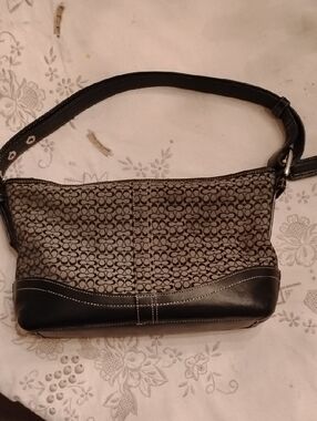 Coach Signature Pattern Shoulder Bag in Grey and Black